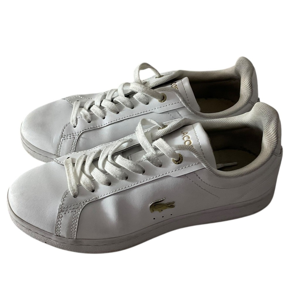 Lacoste‎ Carnaby Pro 124 1 SFA White Leather Gold Logo Sneakers Women's Size 6 - Picture 2 of 11